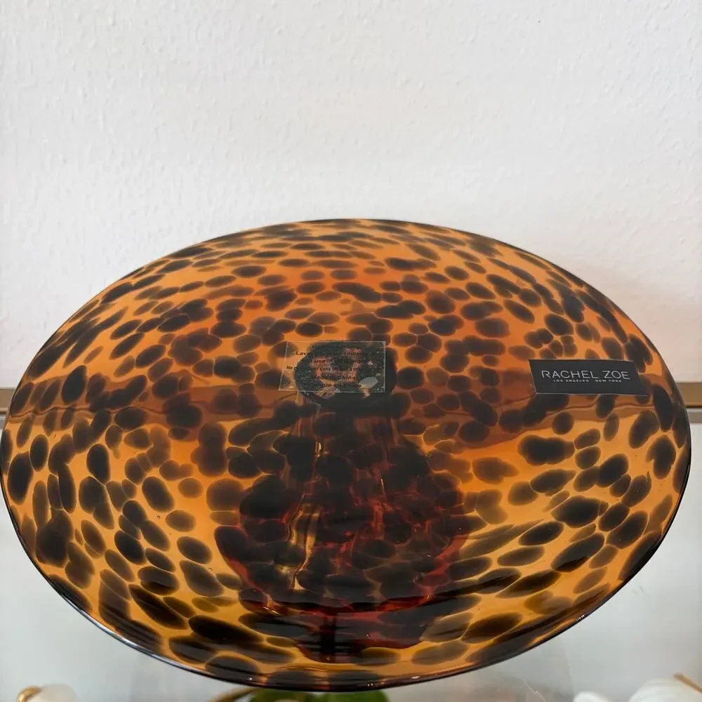 Rachel Zoe Tortoise Glass Footed Cake Stand 10in NEW